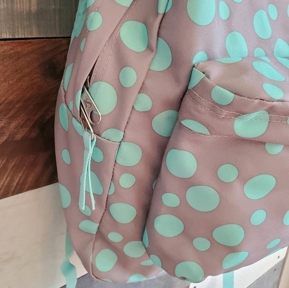 JANSPORT SuperBreak Light Teal Mint Green Gray Polka Dots Backpack - Picture 6 of 13